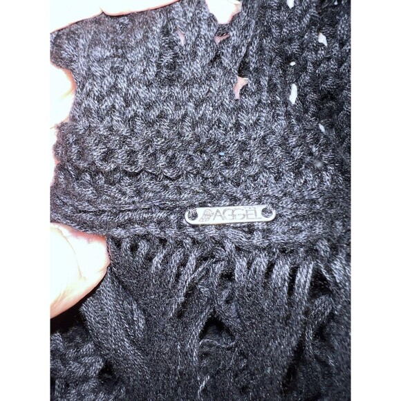 Aggel Knitwear Women’s XL Black Open Knit Dress Crochet Fringed Swim Cover NWOT - Picture 7 of 15